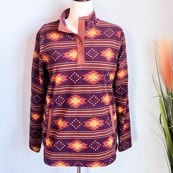 Duluth, Doubleback Southwestern Aztec 1/4 Snap Pullover Fleece Top, Size Medium - Picture 1 of 9